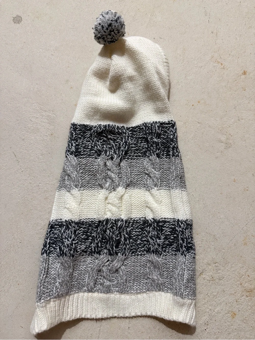 Striped Cable Knit Pom Beanie for dog
